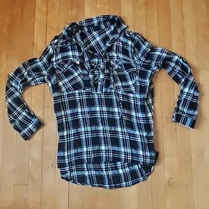 Venus Plaid Lace Up Top